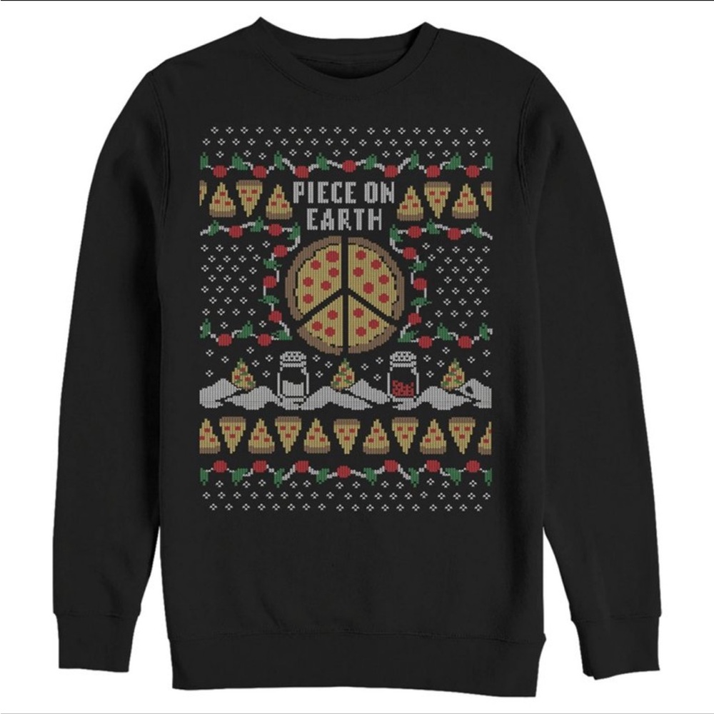 Men’s “Piece on Earth” Pizza Ugly Sweater Sweatshirt (Size Medium)